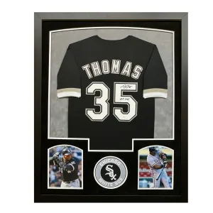 Frank Thomas Signed Chicago Black Custom Suede Matte Framed Baseball Jersey