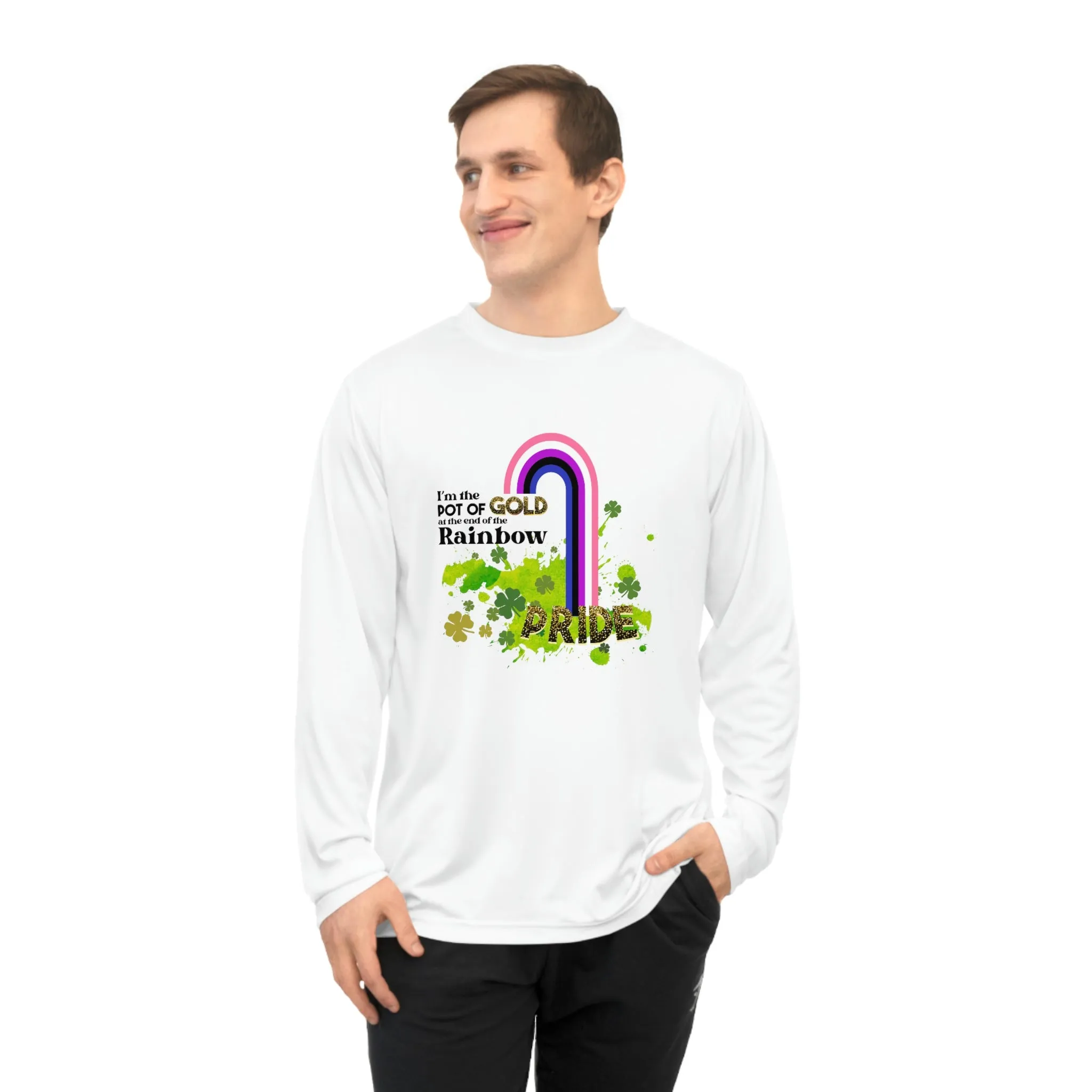 Genderfluid Flag Unisex Performance Long Sleeve Shirt - Pot of Gold at the End of My Rainbow