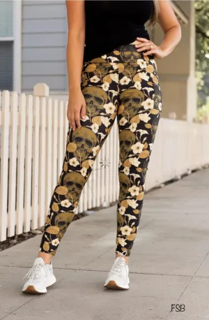 Golden Skulls Floral Luxe Leggings