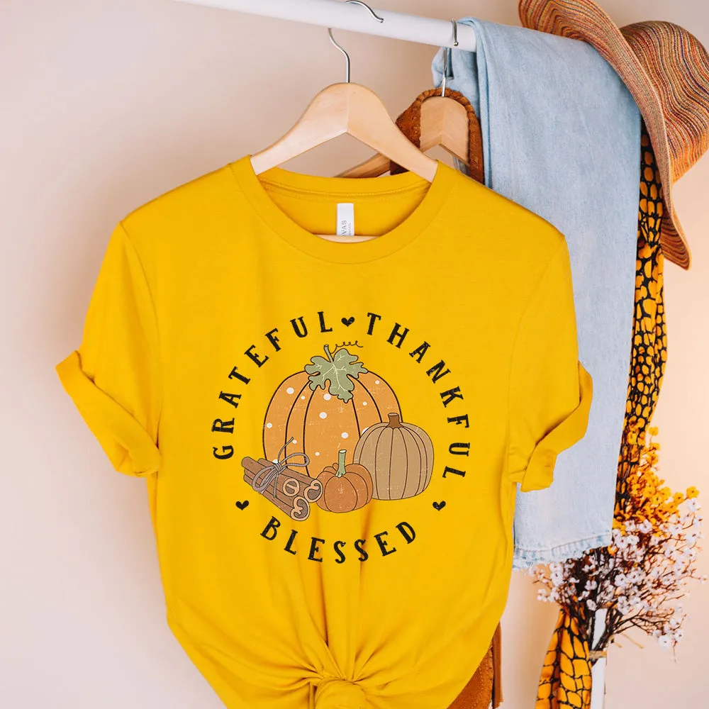 Greatful Thankful Blessed Shirts, Pumpkins Shirts, Autumn Shirt, Fall Pumpkin Shirt, Fall Shirts, Thanksgiving T-Shirt