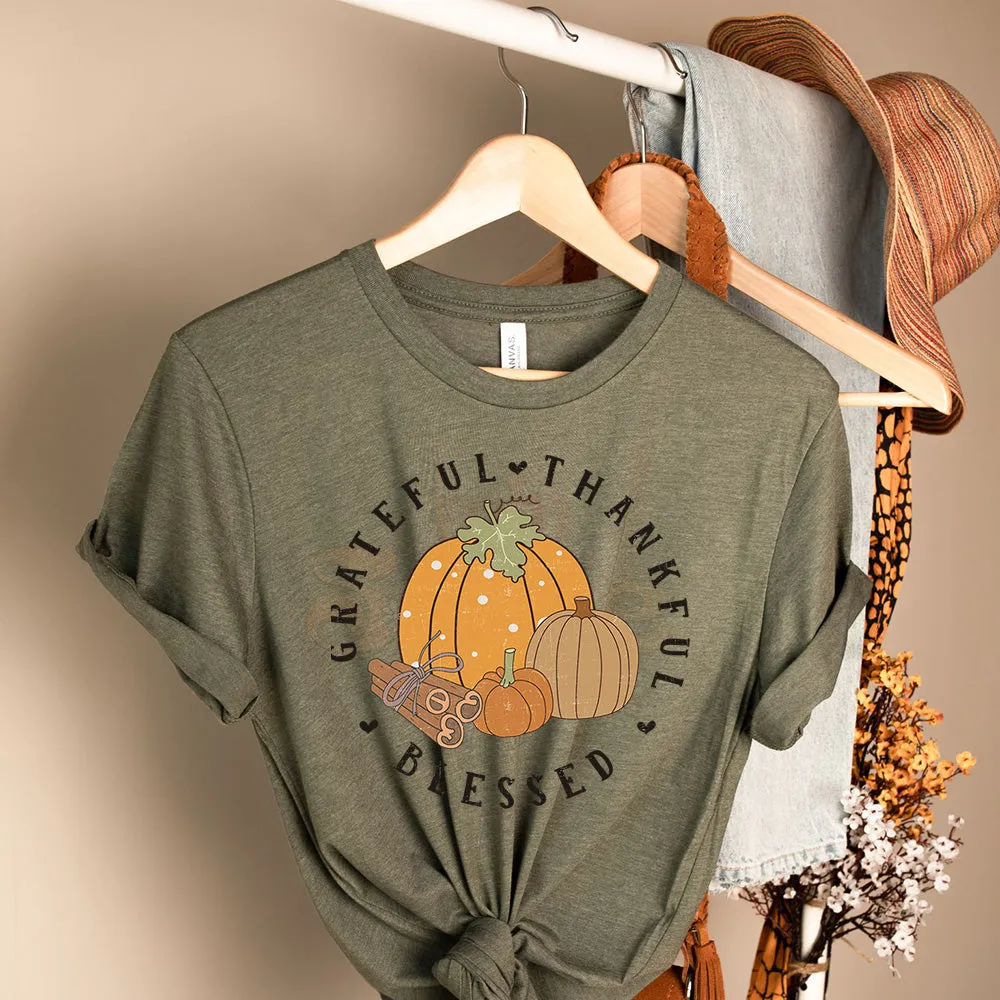 Greatful Thankful Blessed Shirts, Pumpkins Shirts, Autumn Shirt, Fall Pumpkin Shirt, Fall Shirts, Thanksgiving T-Shirt