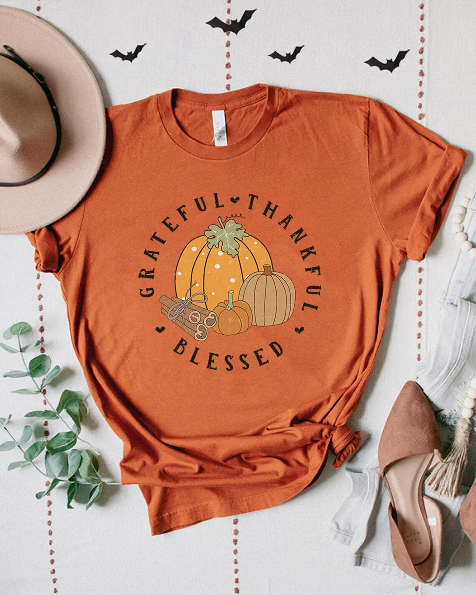 Greatful Thankful Blessed Shirts, Pumpkins Shirts, Autumn Shirt, Fall Pumpkin Shirt, Fall Shirts, Thanksgiving T-Shirt