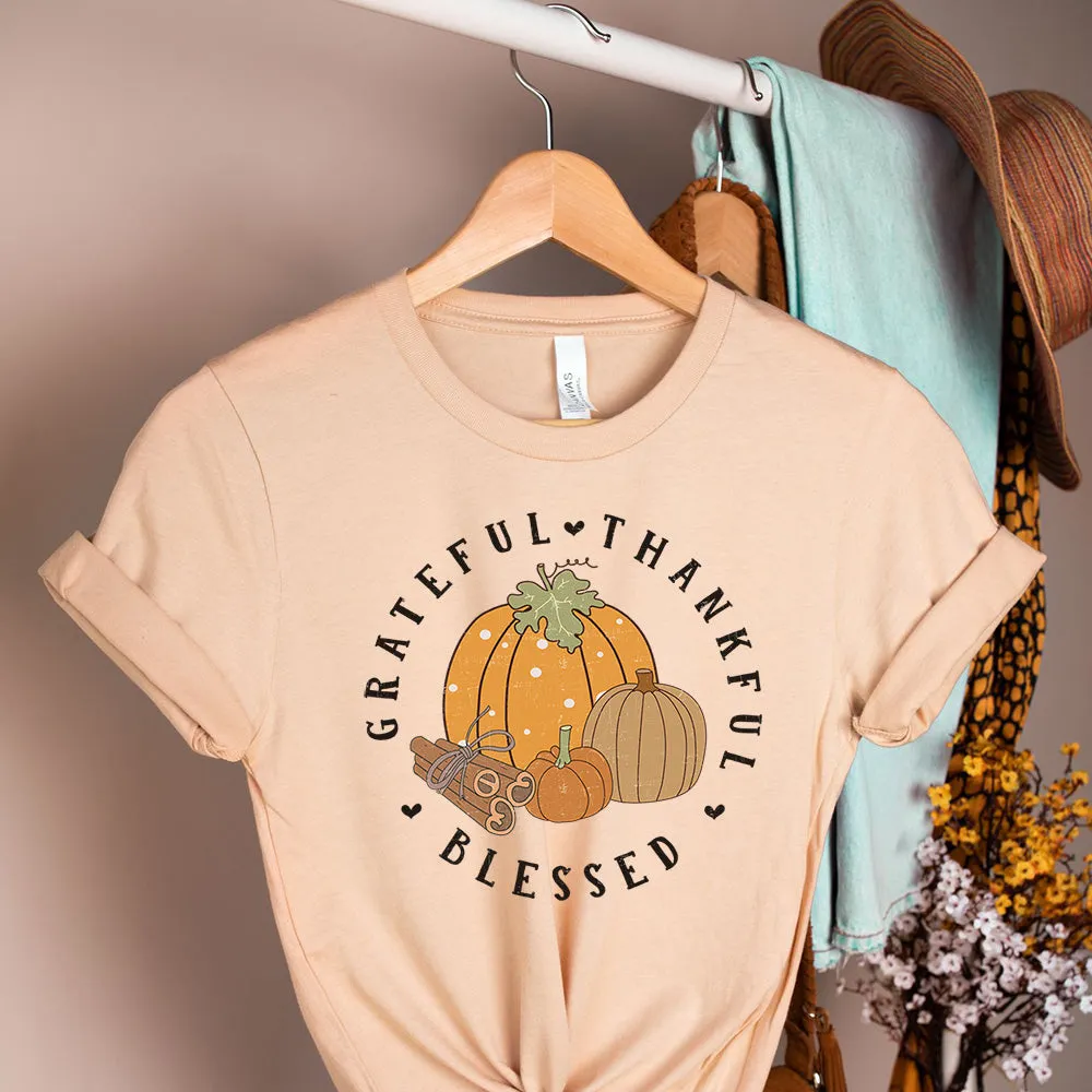 Greatful Thankful Blessed Shirts, Pumpkins Shirts, Autumn Shirt, Fall Pumpkin Shirt, Fall Shirts, Thanksgiving T-Shirt