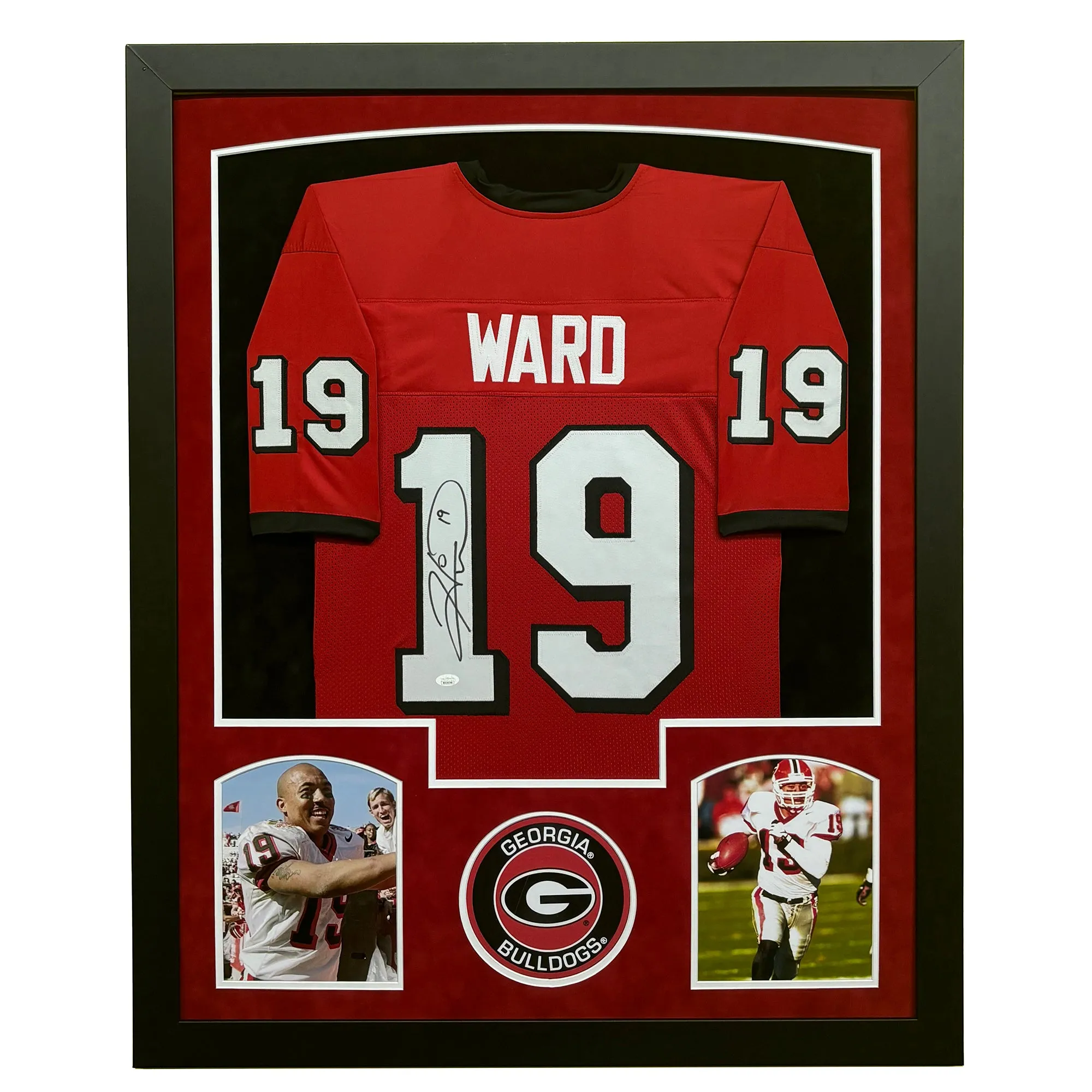 Hines Ward Signed Georgia Red Custom Suede Matte Framed Football Jersey