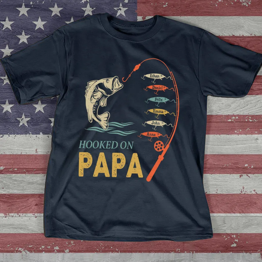 Hook On Being Papa Father's Day Fish Grandkids T-Shirt, Idea Gift for Papa