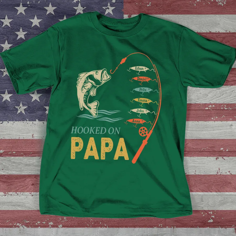 Hook On Being Papa Father's Day Fish Grandkids T-Shirt, Idea Gift for Papa