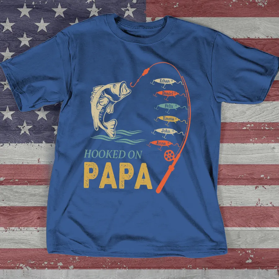 Hook On Being Papa Father's Day Fish Grandkids T-Shirt, Idea Gift for Papa