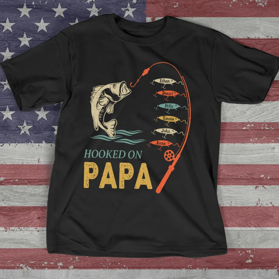 Hook On Being Papa Father's Day Fish Grandkids T-Shirt, Idea Gift for Papa