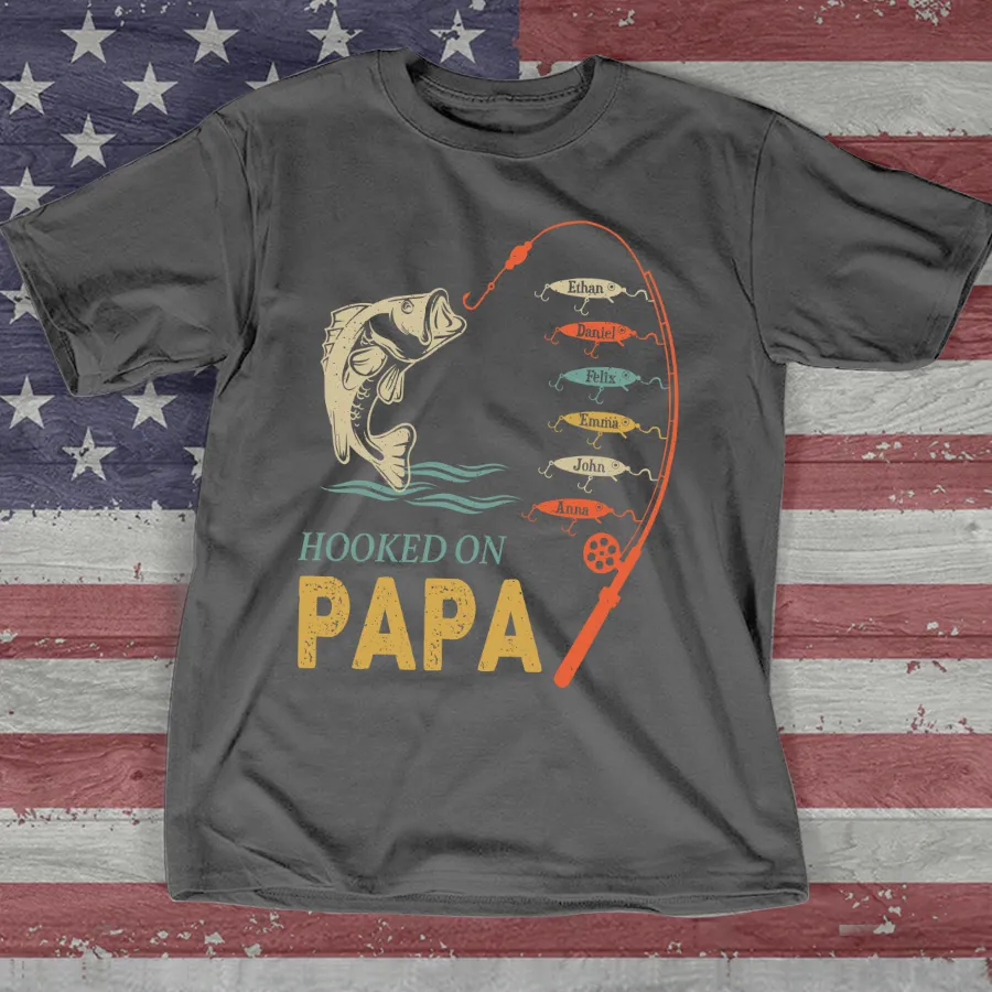 Hook On Being Papa Father's Day Fish Grandkids T-Shirt, Idea Gift for Papa