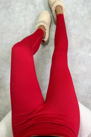 Katy red ribbed seamless leggings