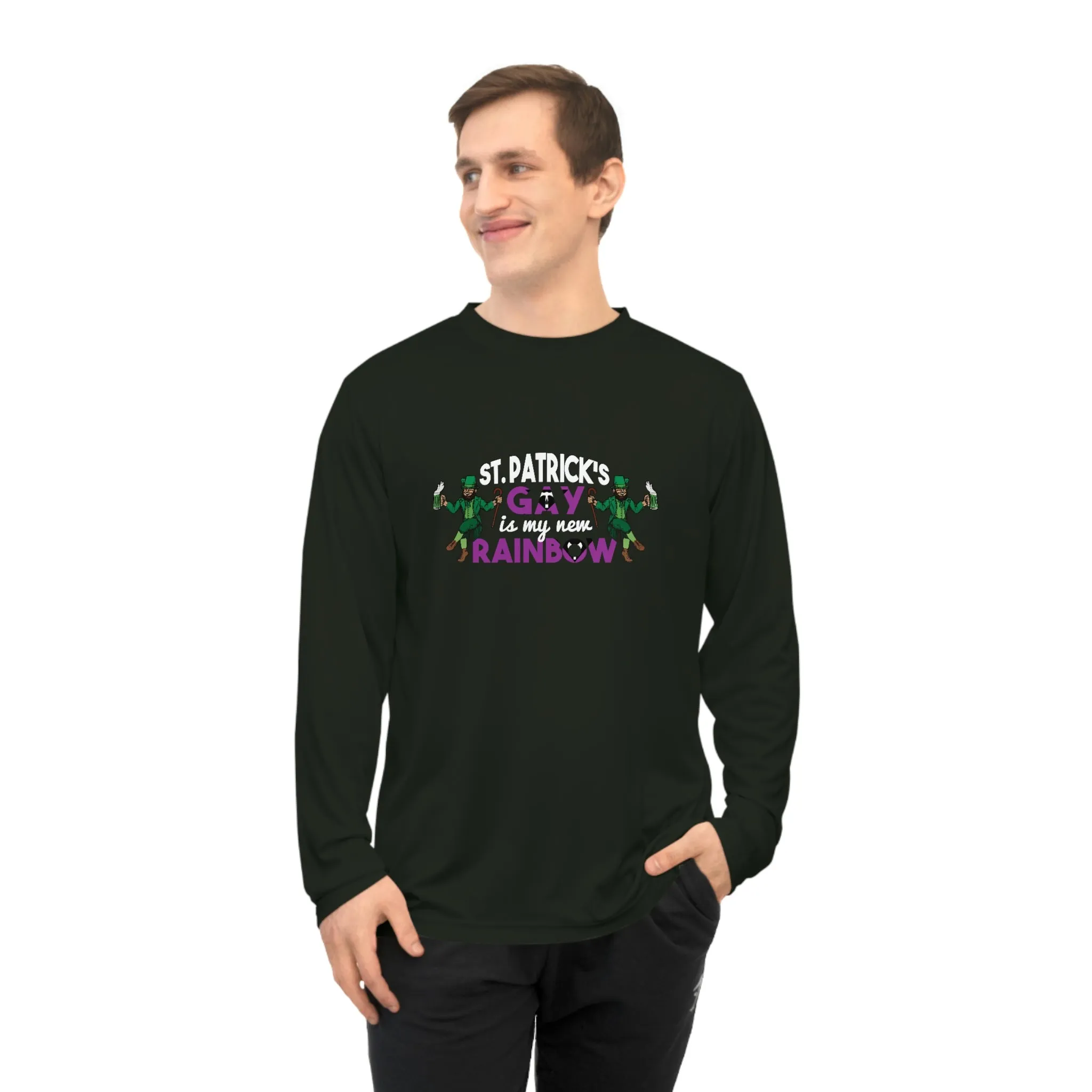 Labrys Lesbian Flag Unisex Performance Long Sleeve Shirt - Saint Patrick's Gay is My New Rainbow