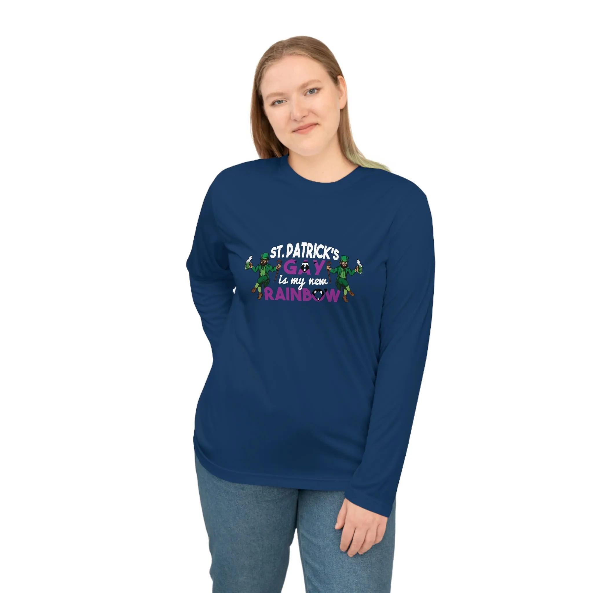 Labrys Lesbian Flag Unisex Performance Long Sleeve Shirt - Saint Patrick's Gay is My New Rainbow