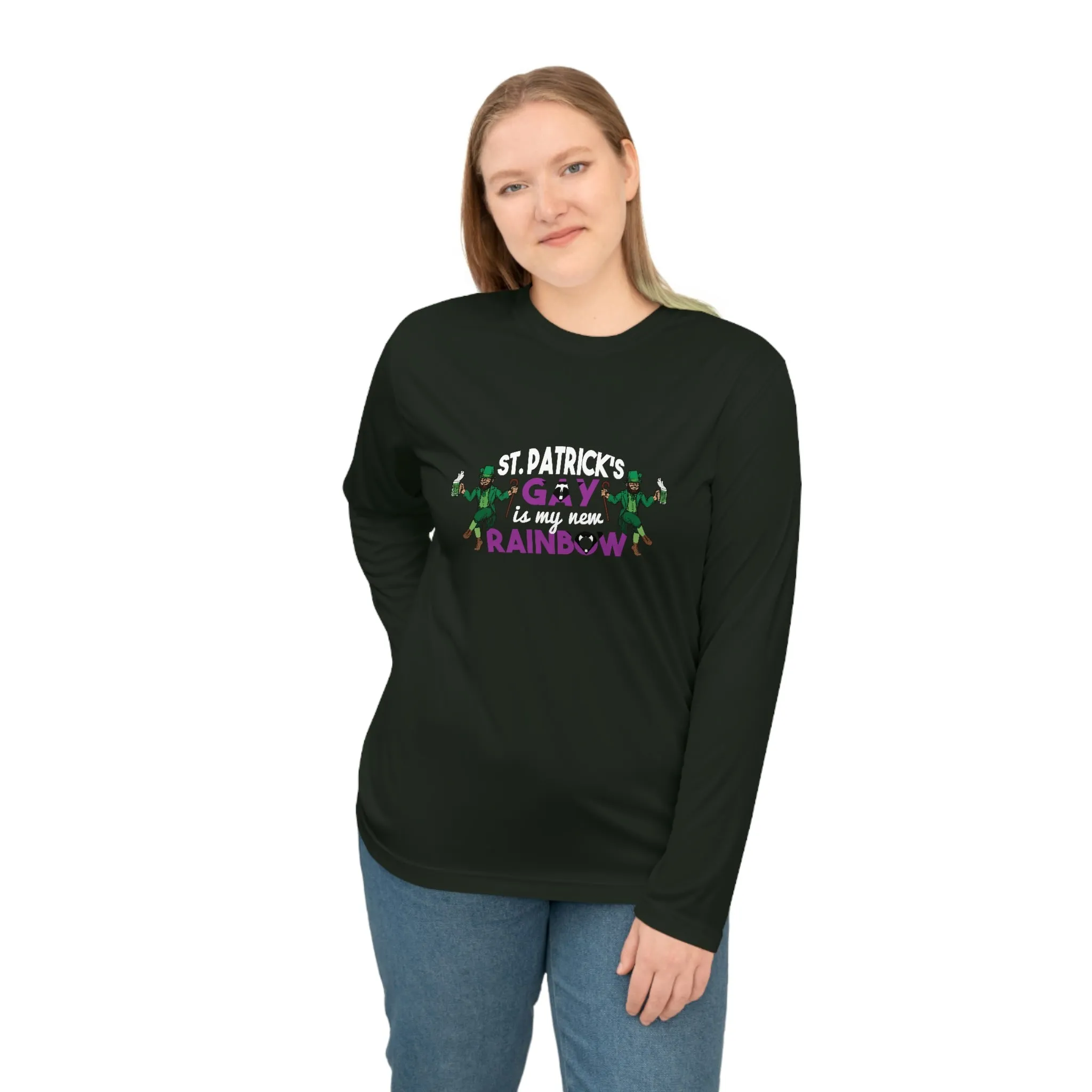 Labrys Lesbian Flag Unisex Performance Long Sleeve Shirt - Saint Patrick's Gay is My New Rainbow