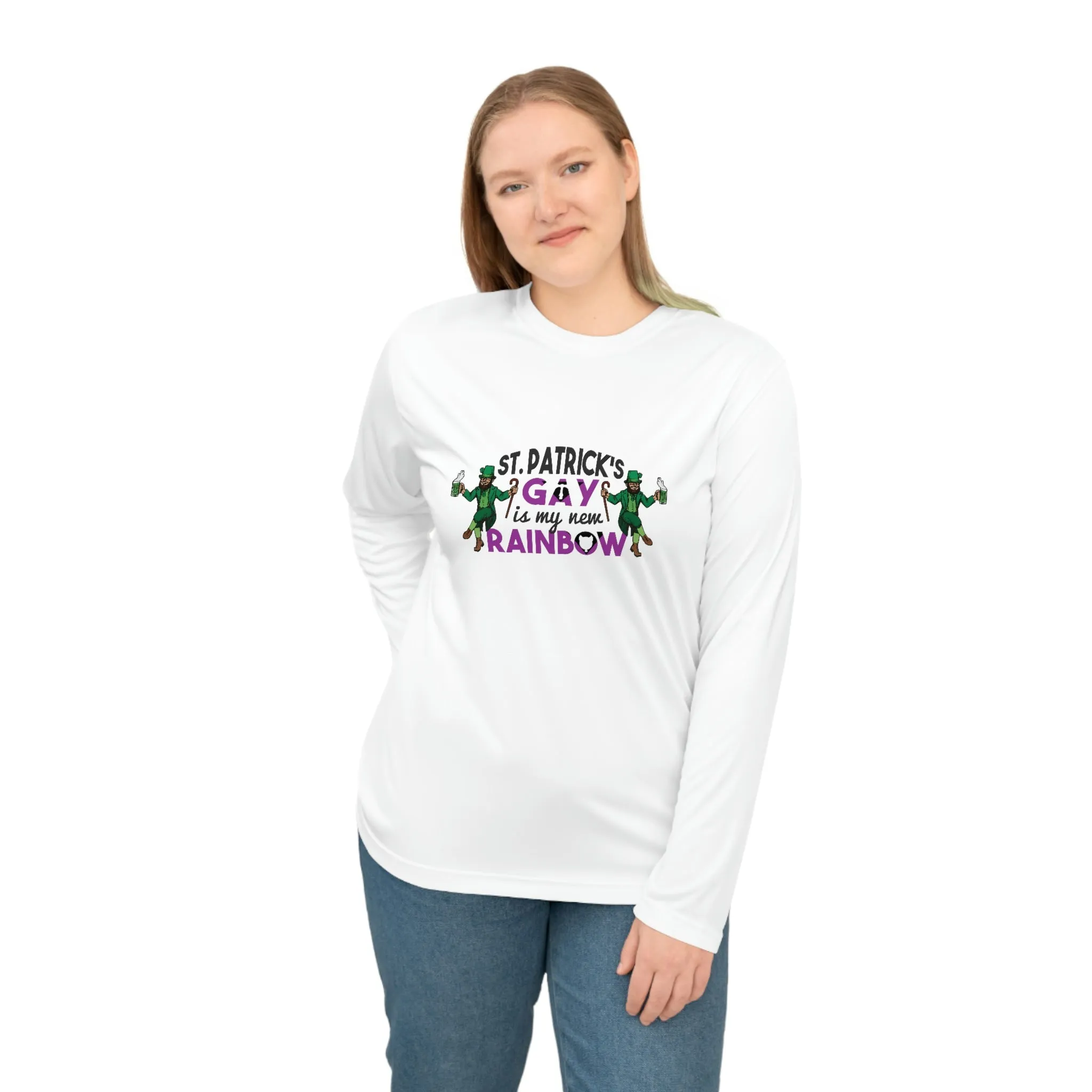 Labrys Lesbian Flag Unisex Performance Long Sleeve Shirt - Saint Patrick's Gay is My New Rainbow