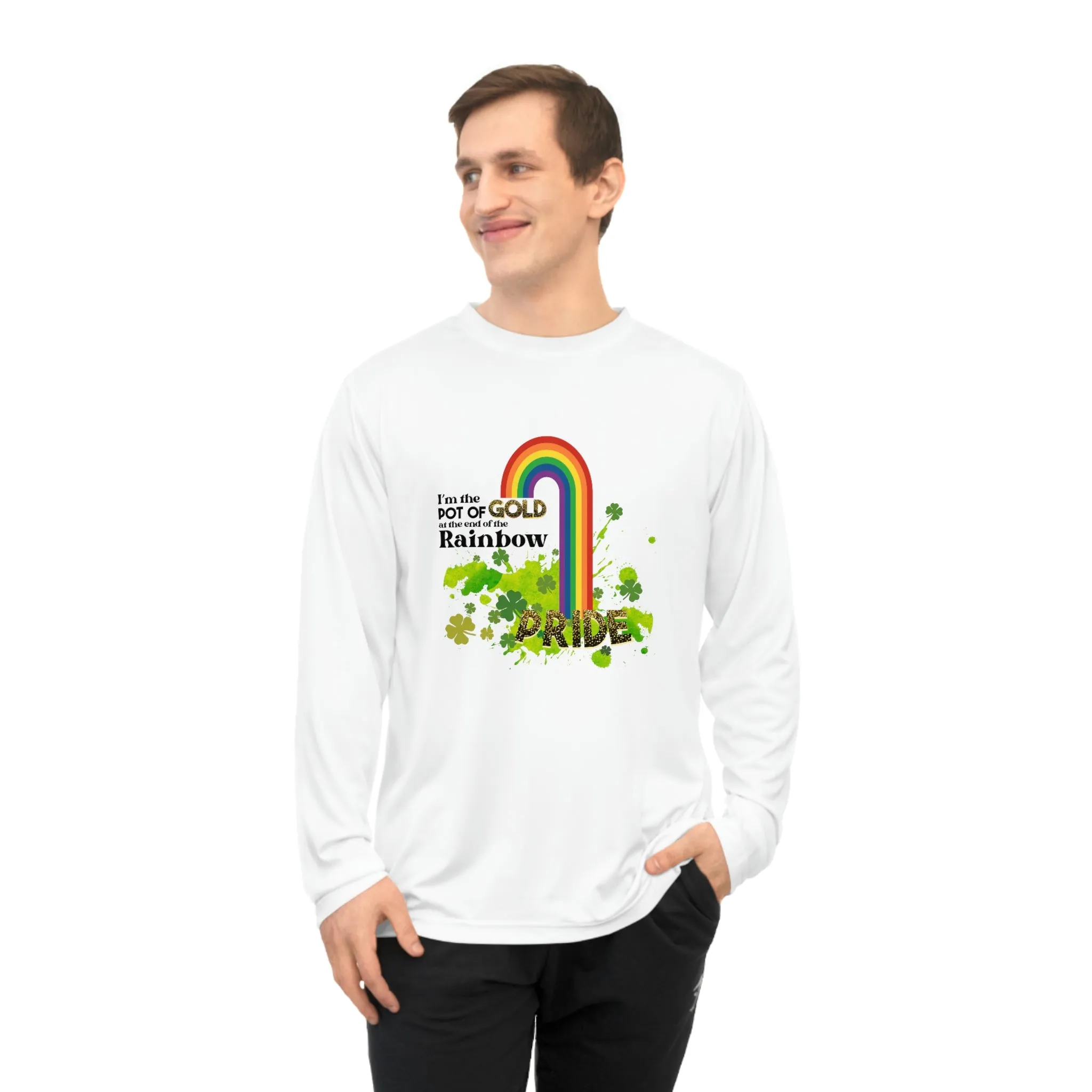 LGBTQ Flag Unisex Performance Long Sleeve Shirt - Pot of Gold at the End of My Rainbow