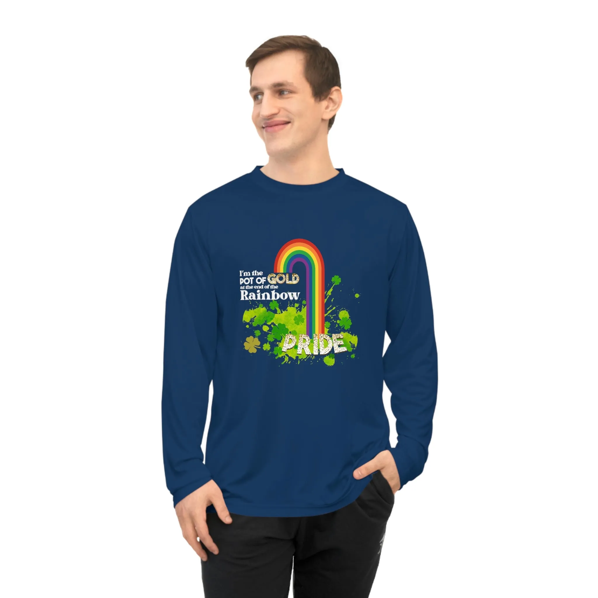 LGBTQ Flag Unisex Performance Long Sleeve Shirt - Pot of Gold at the End of My Rainbow