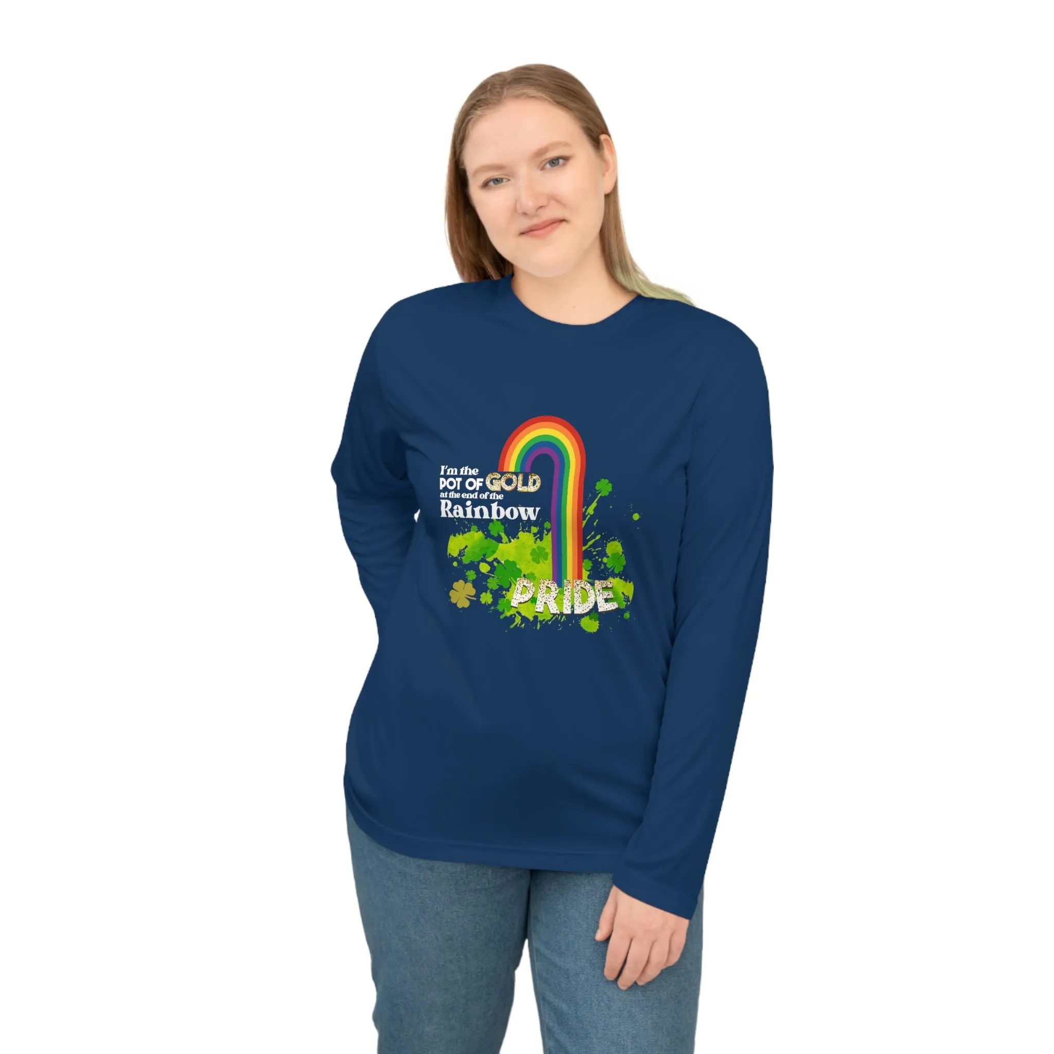 LGBTQ Flag Unisex Performance Long Sleeve Shirt - Pot of Gold at the End of My Rainbow