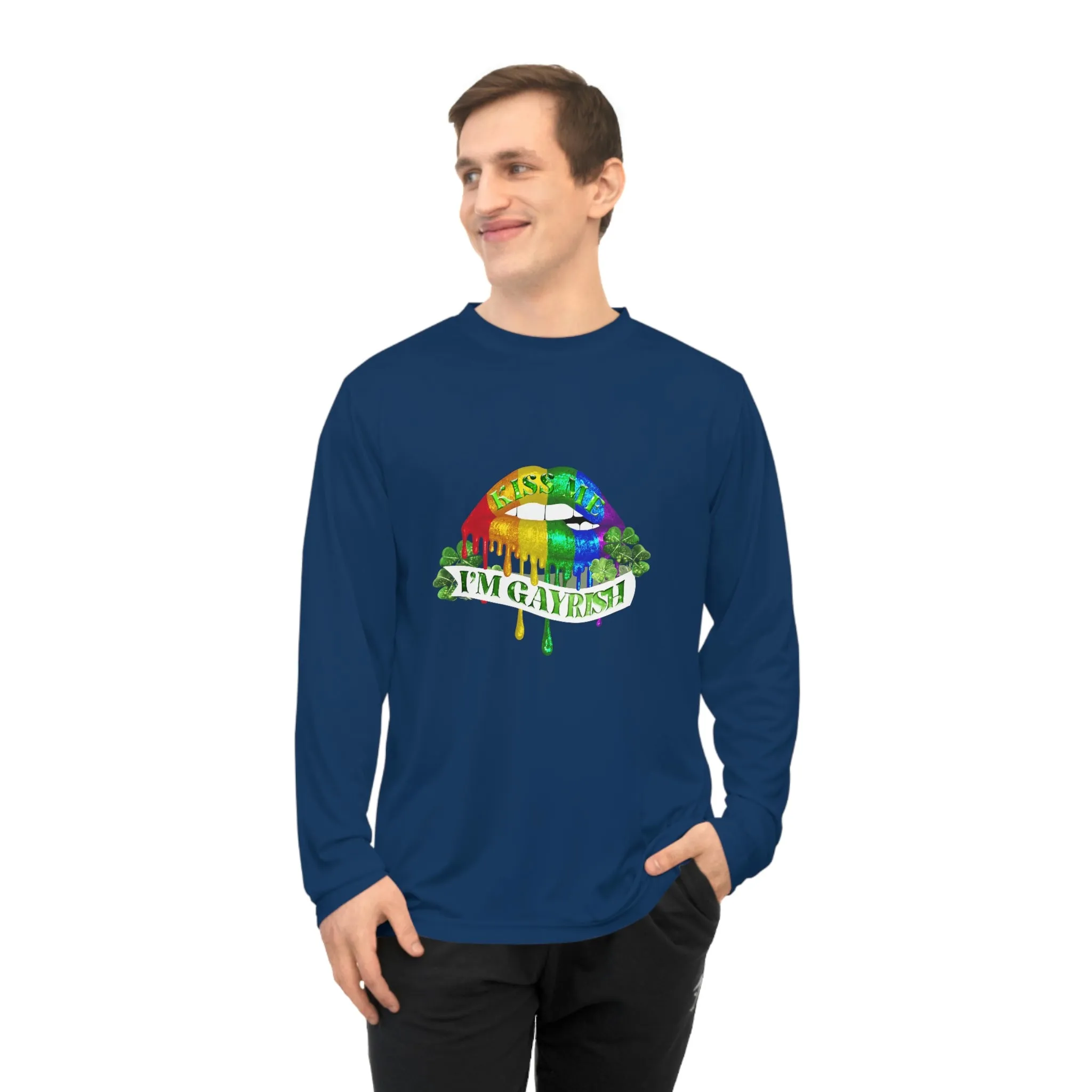 LGBTQ Pride Flag Unisex Performance Long Sleeve Shirt - Kiss Me I'm Gayrish