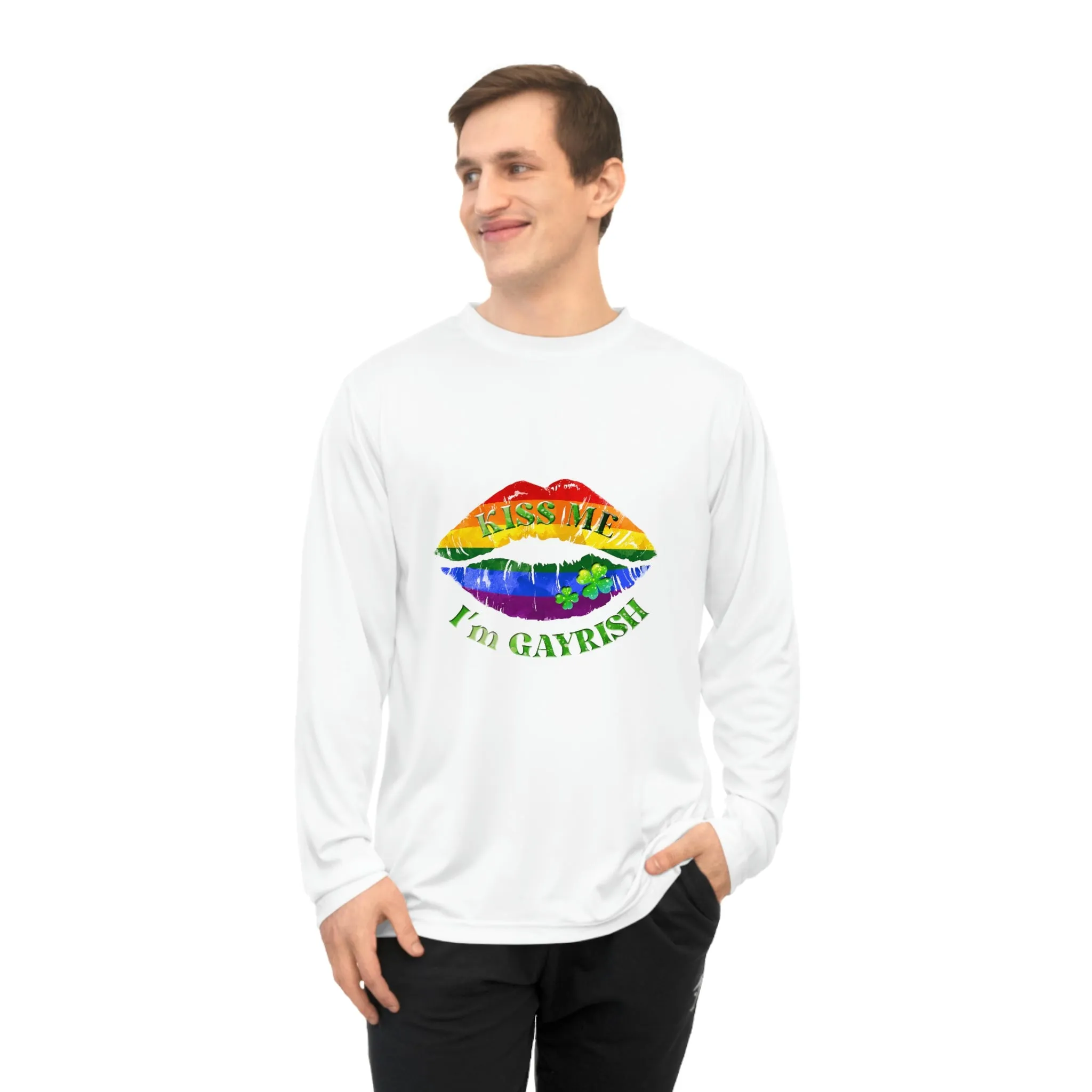 LGBTQ Pride Flag Unisex Performance Long Sleeve Shirt - Kiss Me