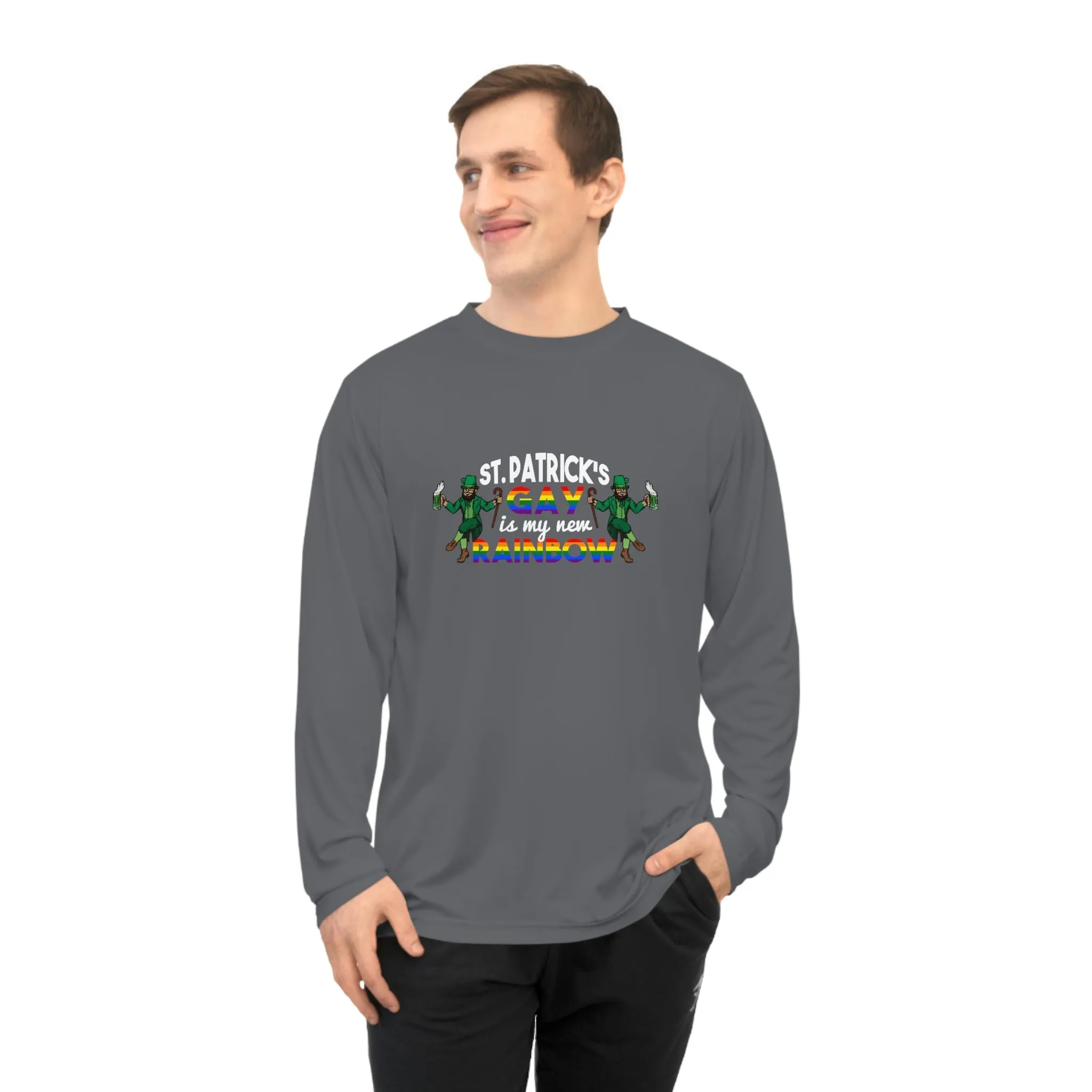 LGBTQ Pride Flag Unisex Performance Long Sleeve Shirt - Saint Patrick's Gay is My New Rainbow