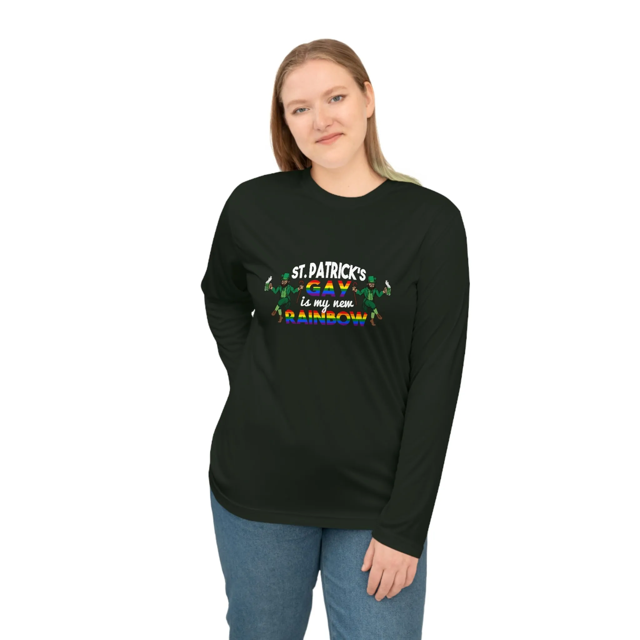 LGBTQ Pride Flag Unisex Performance Long Sleeve Shirt - Saint Patrick's Gay is My New Rainbow