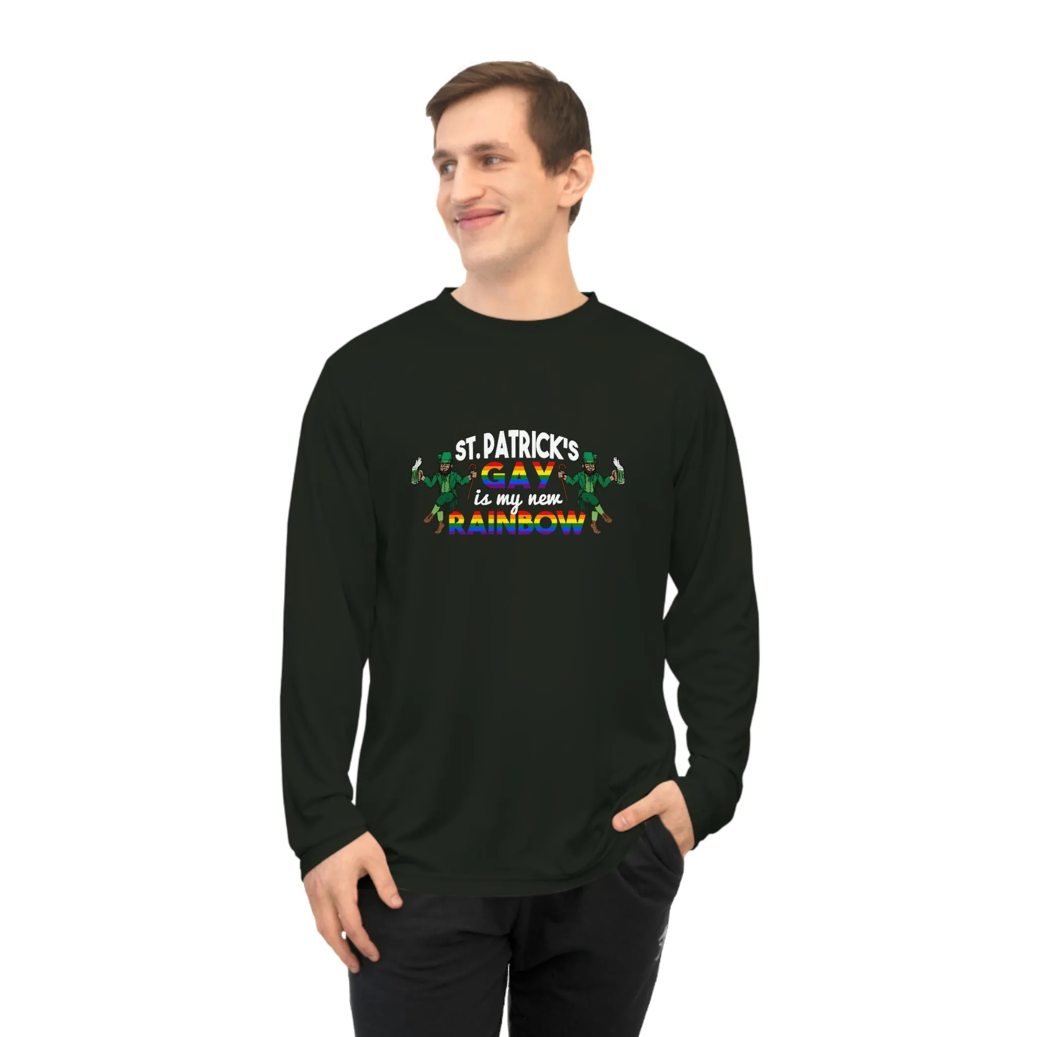 LGBTQ Pride Flag Unisex Performance Long Sleeve Shirt - Saint Patrick's Gay is My New Rainbow