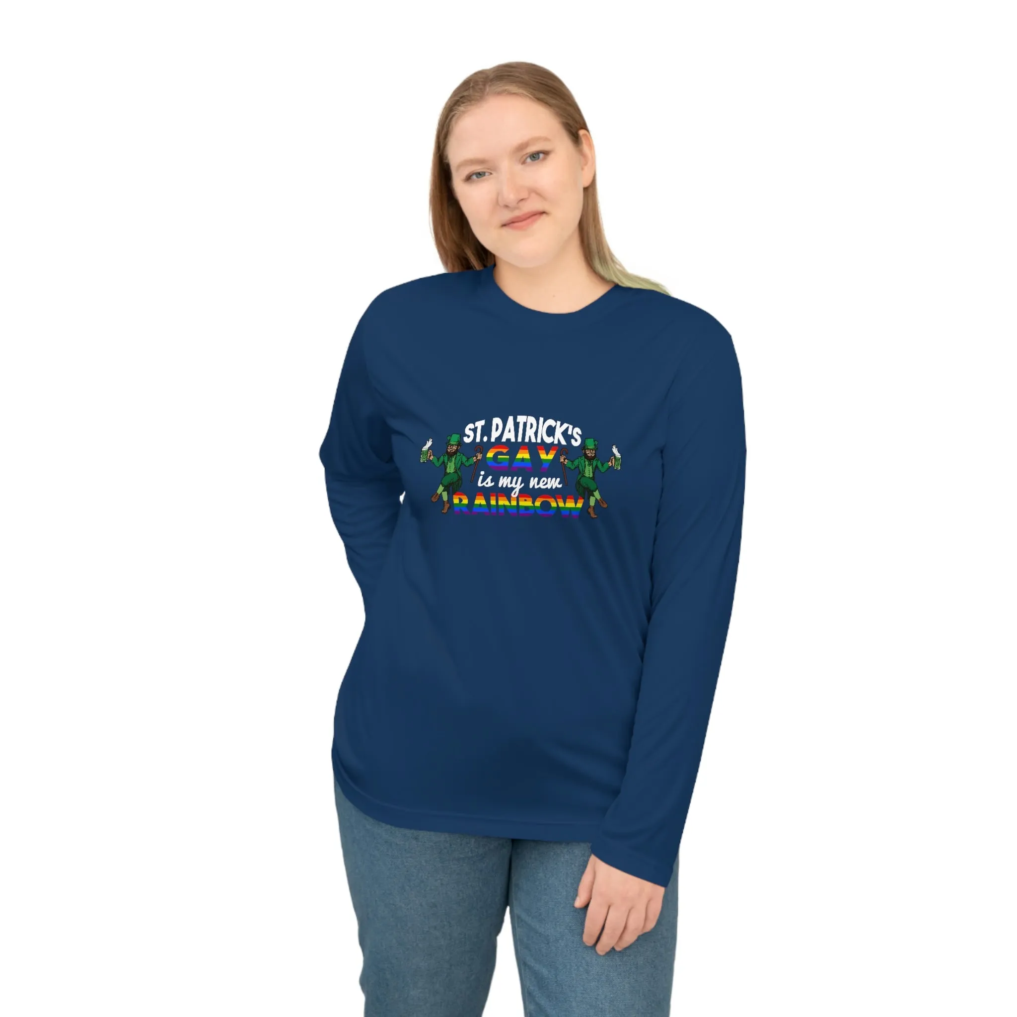 LGBTQ Pride Flag Unisex Performance Long Sleeve Shirt - Saint Patrick's Gay is My New Rainbow