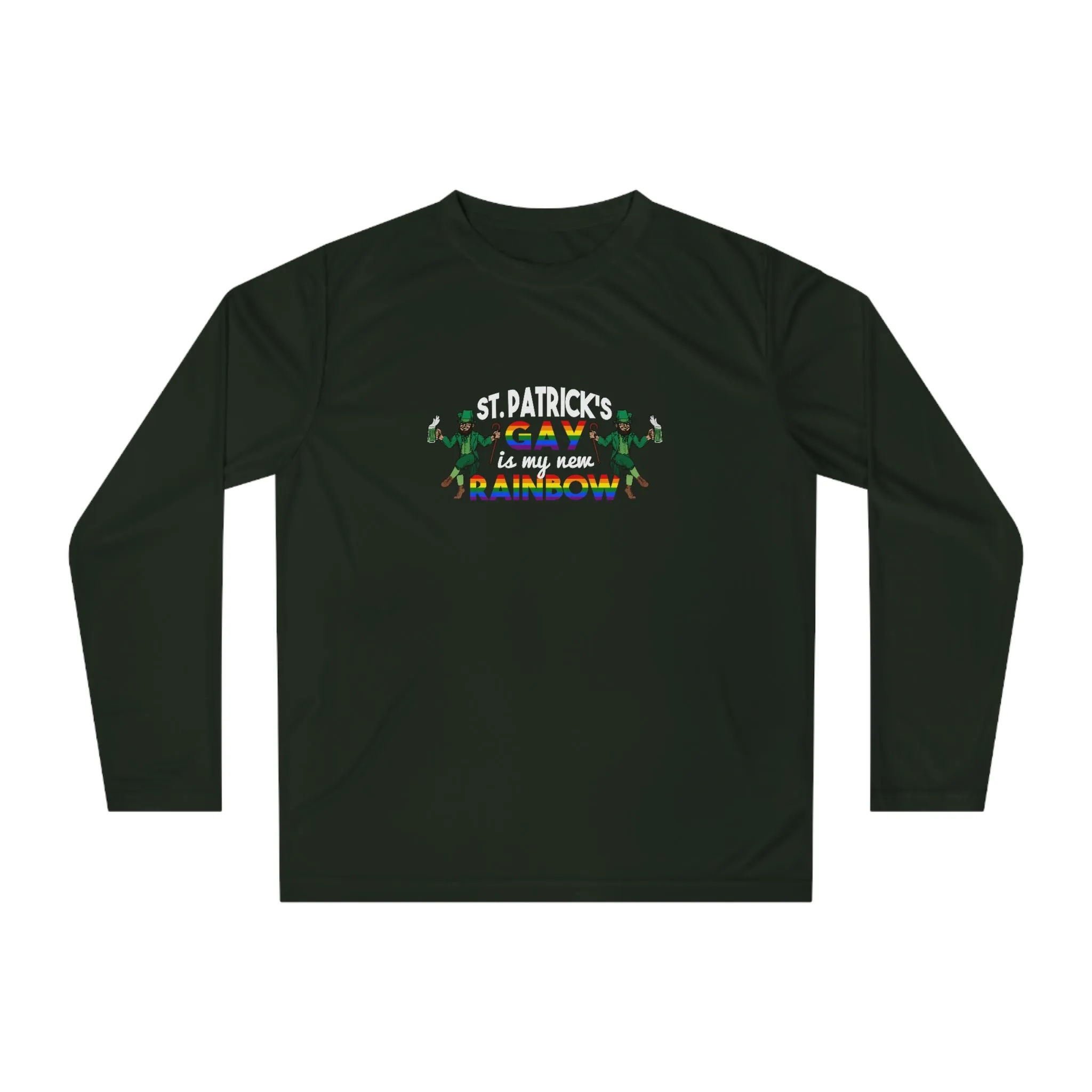 LGBTQ Pride Flag Unisex Performance Long Sleeve Shirt - Saint Patrick's Gay is My New Rainbow