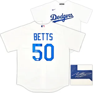 Los Angeles Dodgers Mookie Betts Autographed White Nike Jersey Size L Beckett BAS QR Stock #220614