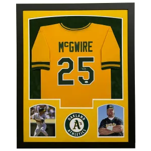 Mark McGwire Signed Oakland Yellow Custom Suede Matte Framed Baseball Jersey