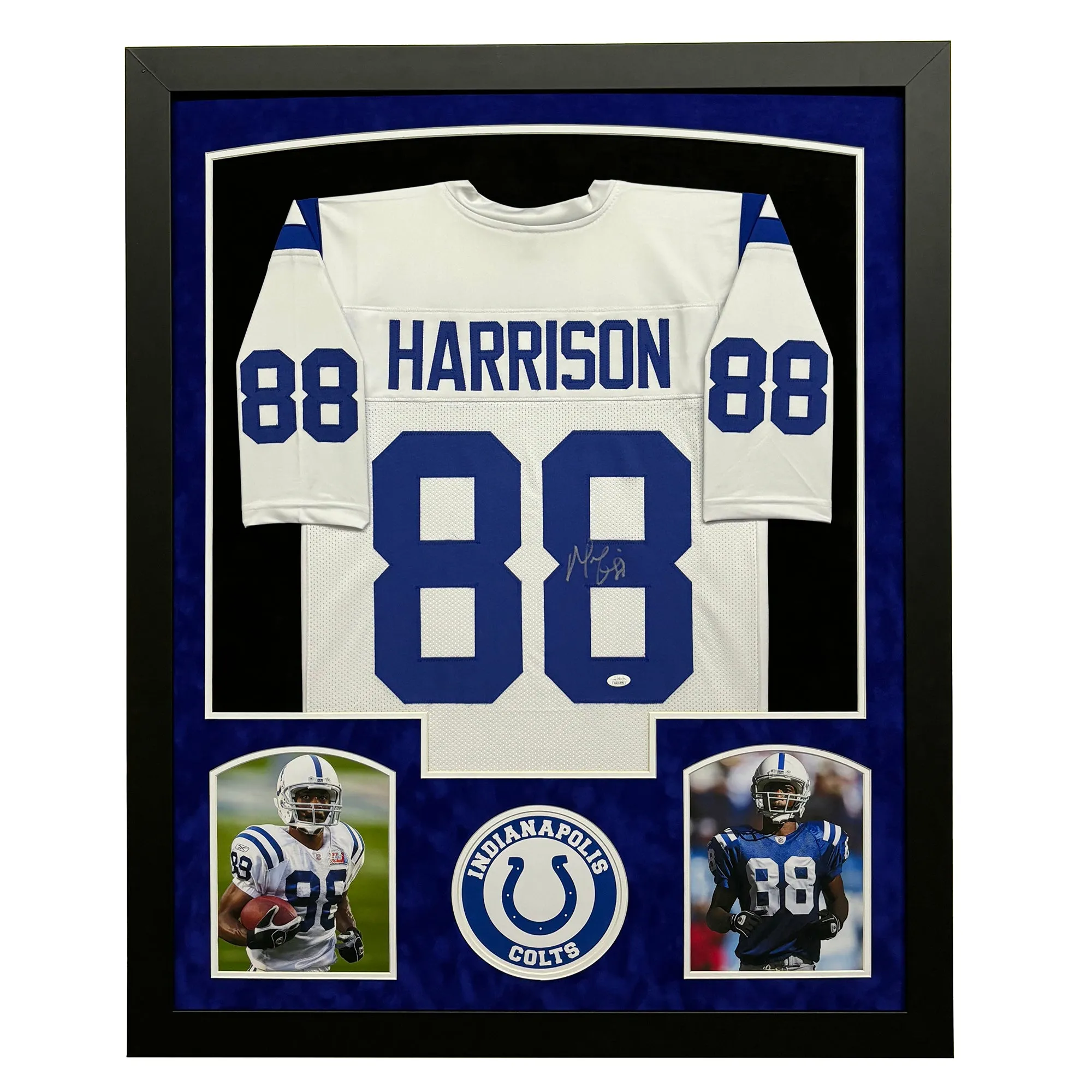 Marvin Harrison Signed Indianapolis White Custom Suede Matte Framed Football Jersey