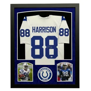 Marvin Harrison Signed Indianapolis White Custom Suede Matte Framed Football Jersey