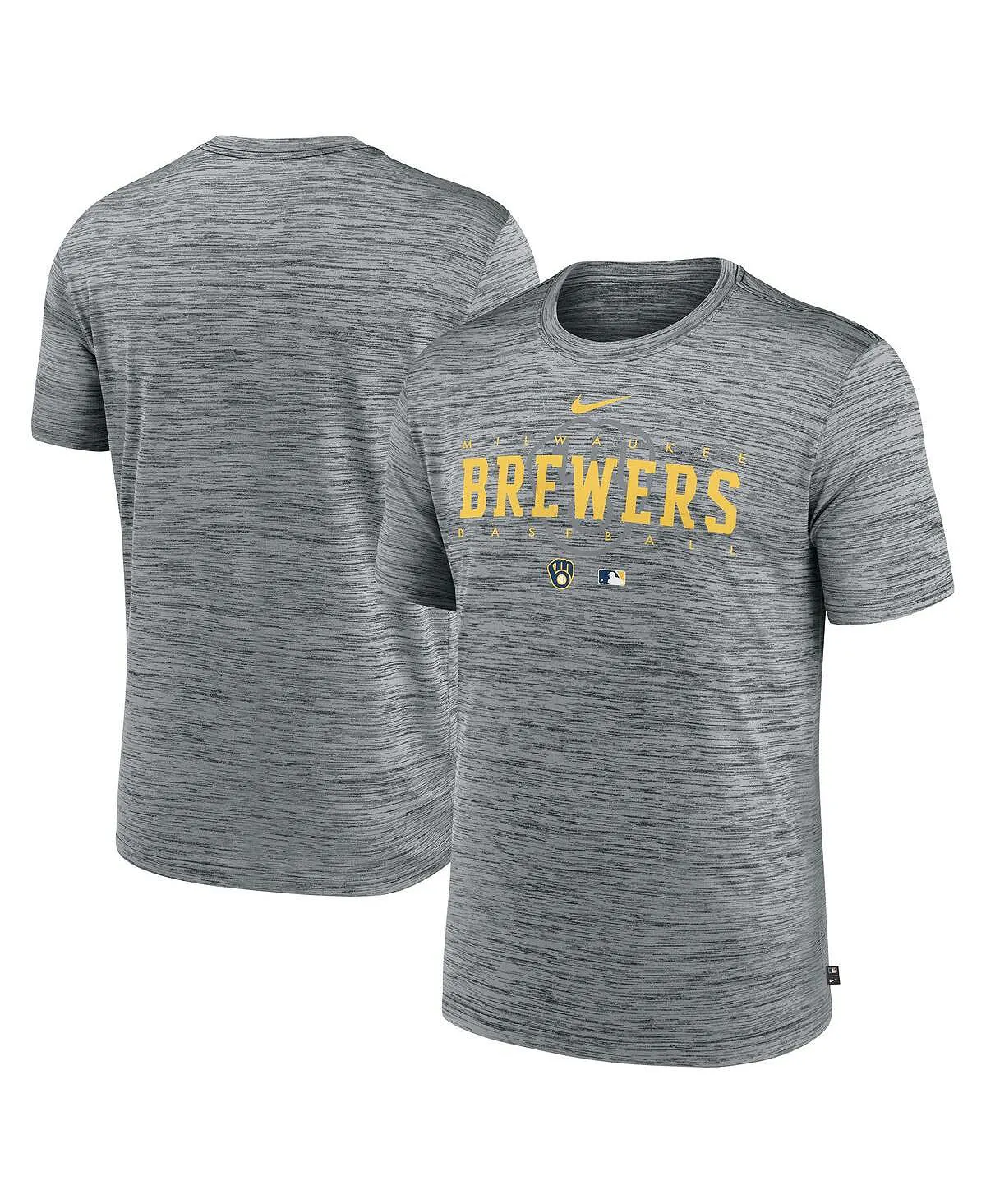 Men's Heather Gray Milwaukee Brewers Authentic Collection Velocity Performance Practice T-Shirt Nike