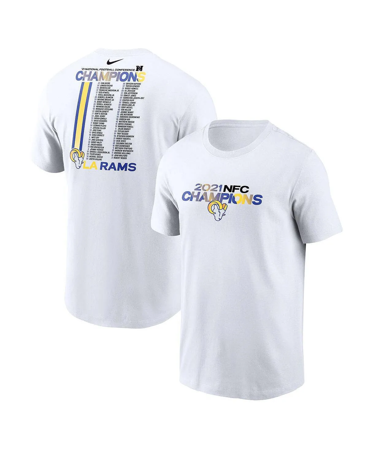 Men's Los Angeles Rams 2021 NFC Champions Roster Nike White T-Shirt, White