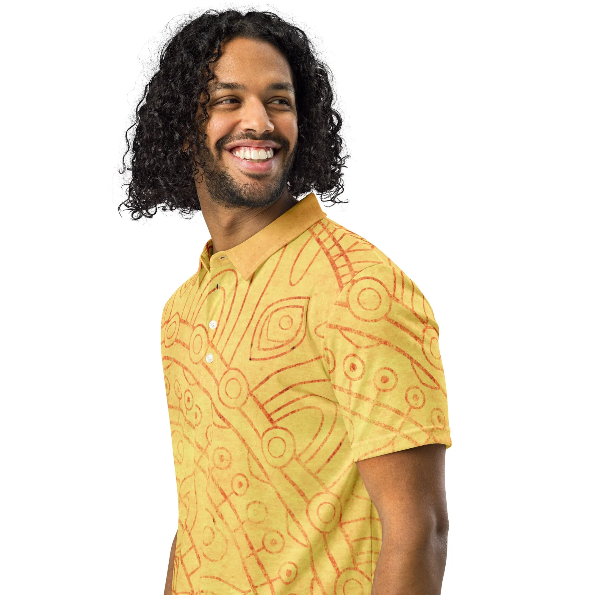 Men’s Slim Fit Polo Shirt Yellow Mandala, lioness-love