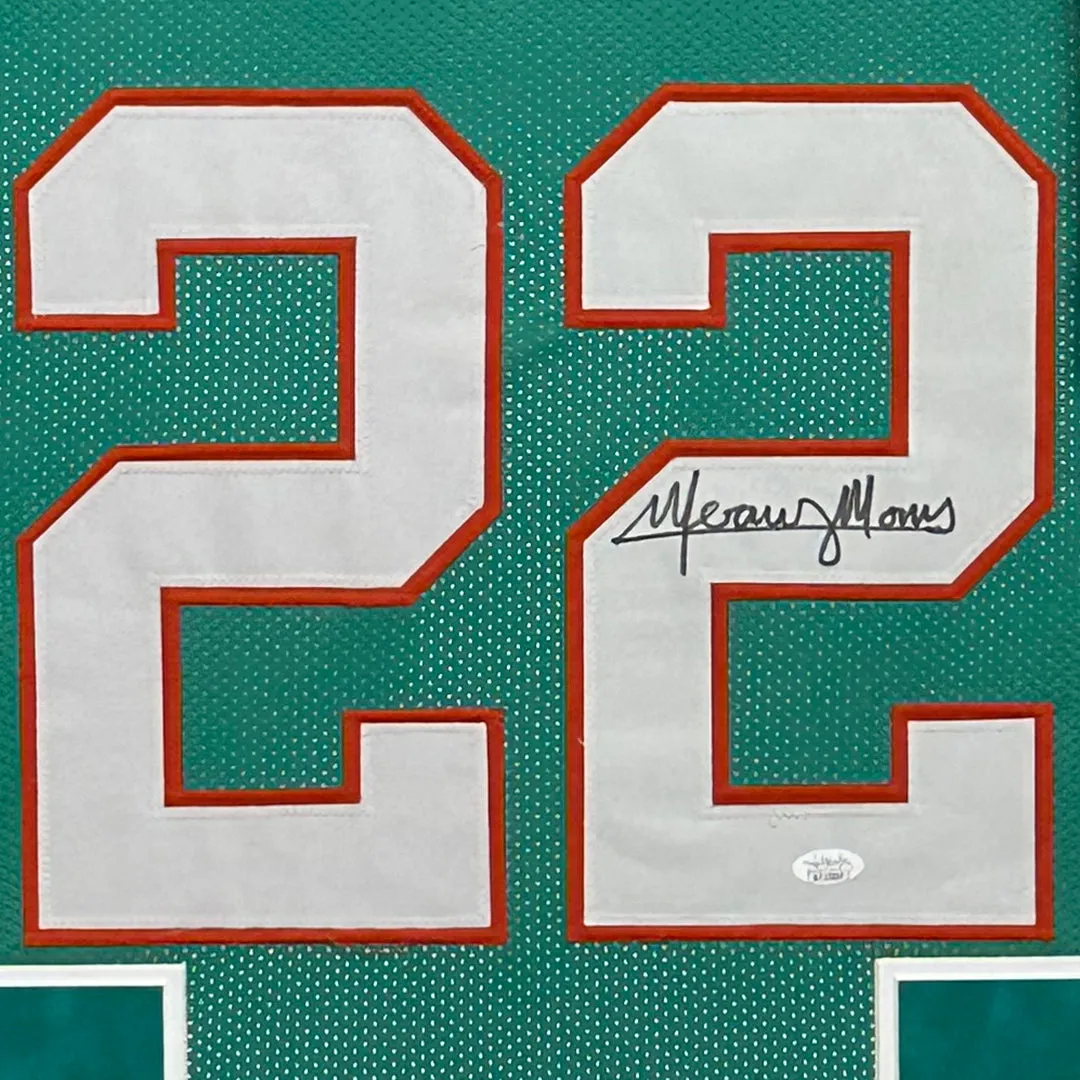 Mercury Morris Signed Miami Teal Custom Suede Matte Framed Football Jersey