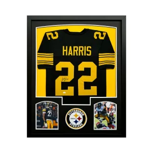 Najee Harris Signed Pittsburgh Black Custom Suede Matte Framed Football Jersey (JSA)