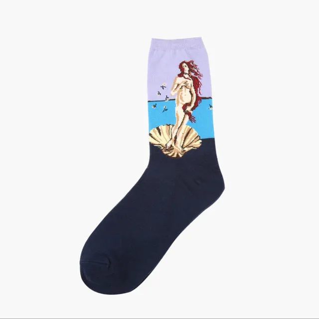 New harajuku Europe USA Washington male Cupid Retro Art Oil Painting Style men sock Cotton women socks Men's Socks EUR36-43