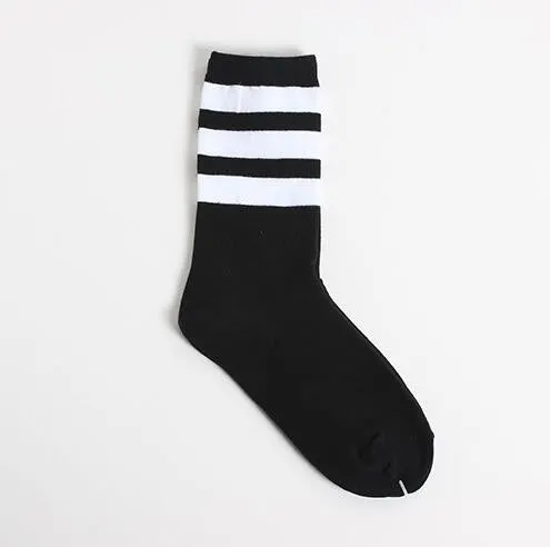 New Men/Women 3 Three Stripes Cotton Socks Retro Old School  Hiphop Skate Long Short  Meias  harajuku white black winter cool