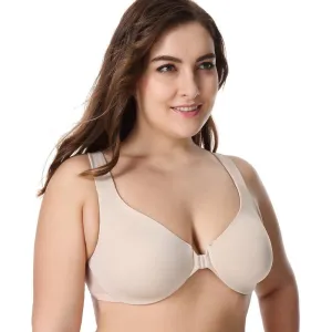 New Seamless Non Padded Hidden Underwire Front Closure Bra 32-48 B C D DD E