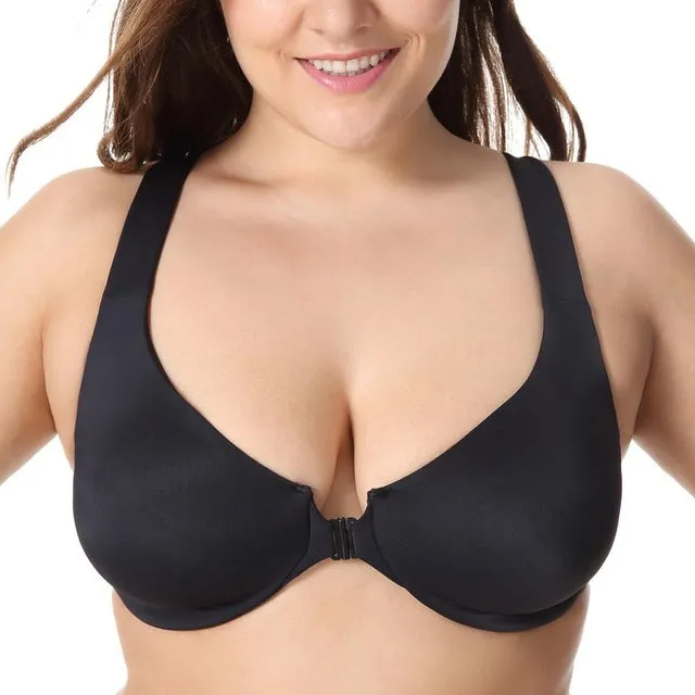 New Seamless Non Padded Hidden Underwire Front Closure Bra 32-48 B C D DD E