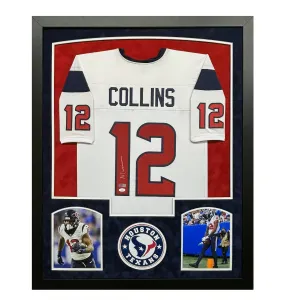 Nico Collins Signed Houston White Custom Suede Matte Framed Football Jersey (JSA)