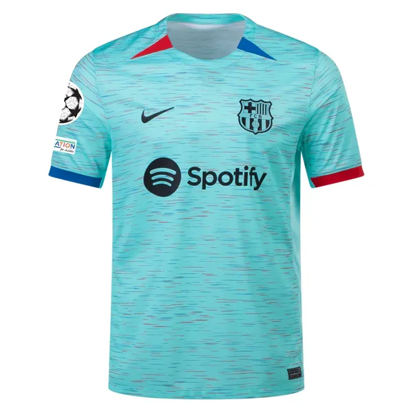 Nike Barcelona Alejandro Balde Third Jersey w/ Champions League Patches 23/24 (Light Aqua/Royal Blue)