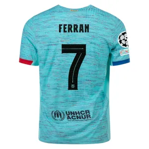 Nike Barcelona Authentic Ferran Torres Match Vaporknit Third Jersey w/ Champions League Patches 23/24 (Light Aqua/Royal Blue)