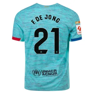 Nike Barcelona Authentic Frenkie De Jong Match Vaporknit Third Jersey w/ La Liga Champion Patches 23/24 (Light Aqua/Royal Blue)