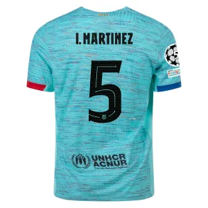 Nike Barcelona Authentic Iñigo Martínez Match Vaporknit Third Jersey w/ Champions League Patches 23/24 (Light Aqua/Royal Blue)