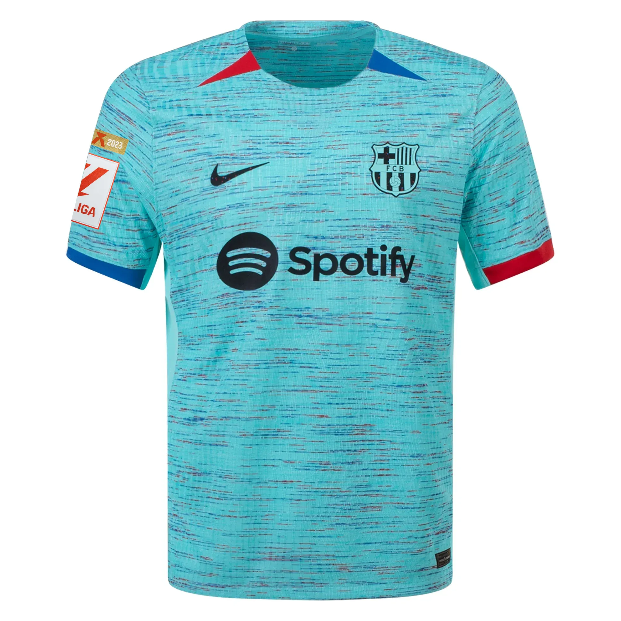 Nike Barcelona Authentic Robert Lewandoski Match Vaporknit Third Jersey w/ La Liga Champion Patches 23/24 (Light Aqua/Royal Blue)