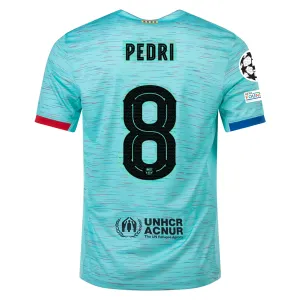 Nike Barcelona Pedri Third Jersey w/ Champions League Patches 23/24 (Light Aqua/Royal Blue)