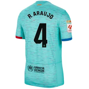 Nike Barcelona Ronald Araujo Third Jersey w/ La Liga Champion Patches 23/24 (Light Aqua/Royal Blue)