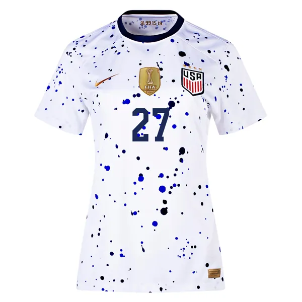 Nike Womens United States Naomi Girma 4 Star Home Jersey 23/24 w/ 2019 World Cup Champion Patch (White/Loyal Blue)